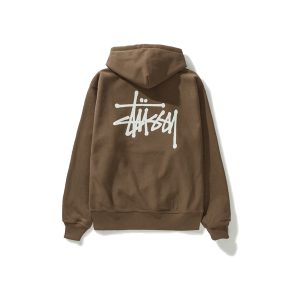 Pull à capuche marron stussy1